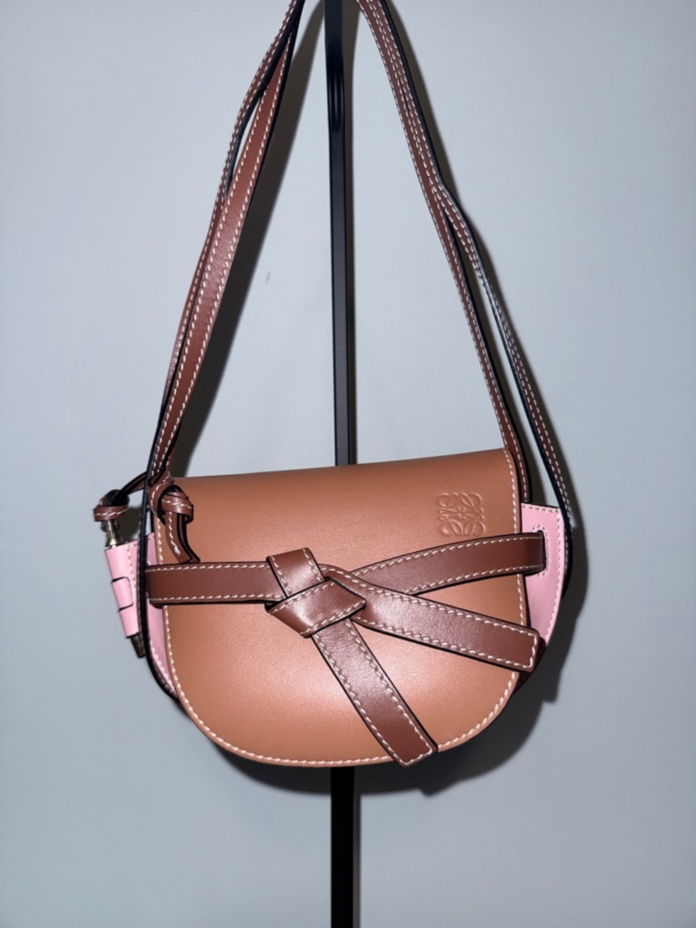 Loewe Pink and Brown Gate Small Leather Shoulder Bag
